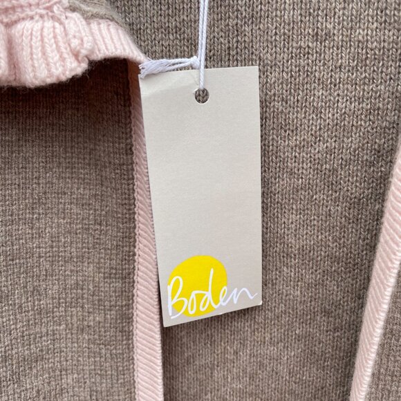 [SOLD on eBay] Boden Wool Blend Knit Pink Ruffle Collar Brown Cardigan Sweater - Picture 5 of 11